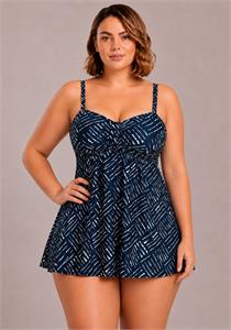 Waffle Print Swimdress with Wirefree Soft Bra D-E